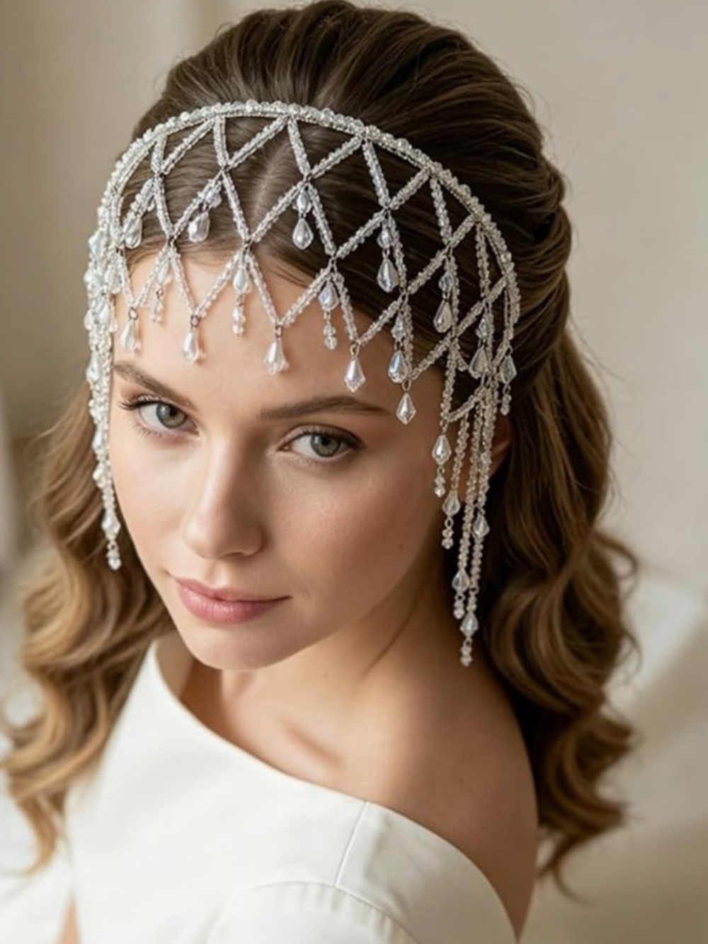 Bridal Pearl Head Chain | Crystal Beaded Headpiece | Wedding Hair Jewelry